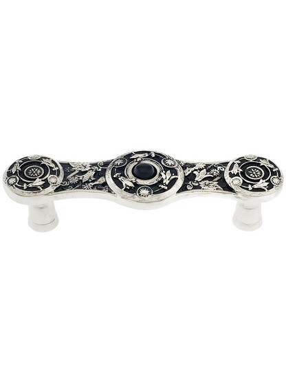 3 inch cc Jeweled Lily / Onyx Pull in Bright Nickel.